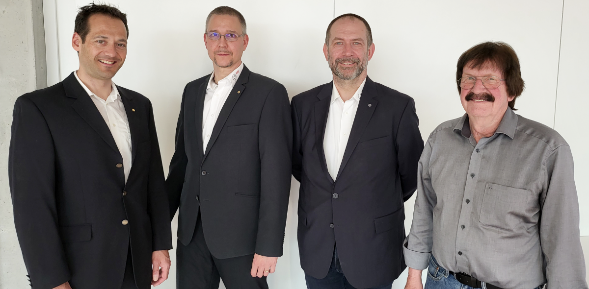 Florian Trachsel, neuer Zentralpräsident des ODEC mit den ehemaligen Zentralpräsidenten Mirko Ganarin, Patrick Hähni, Markus Widmer (v.l.n.r.)